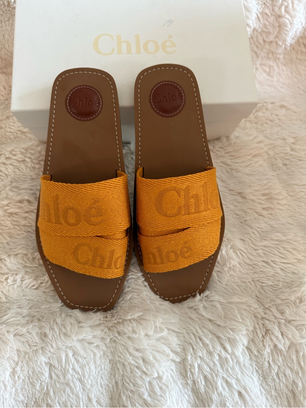 New Chloé Canvas Slide Sandals